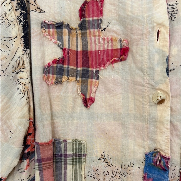 A Rare Bird Patchwork Button-Up Shirt with button cuffs high/low and patches - Picture 3 of 9